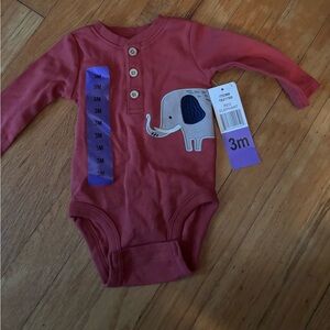 pekoe Unbranded 3M Red Elephant Long-Sleeve Baby One-Piece
